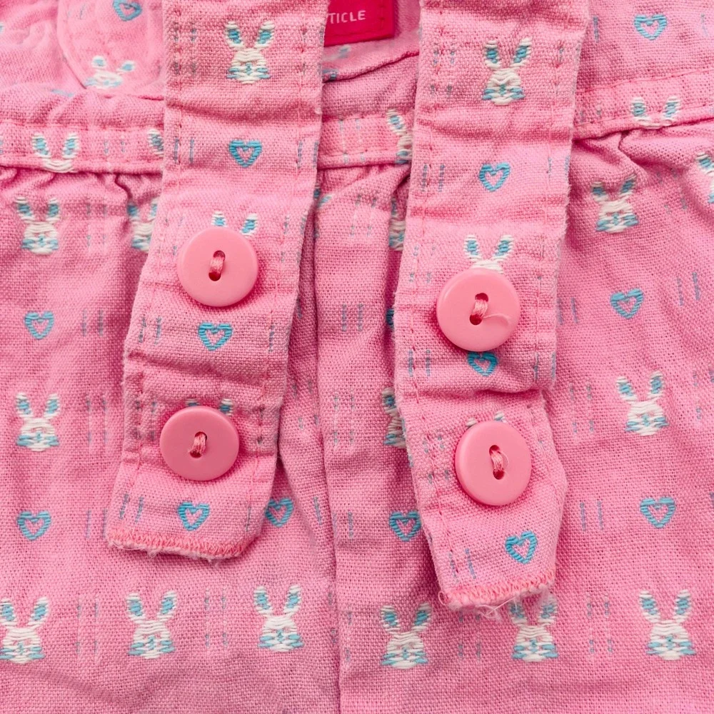 OshKosh B'gosh Shortalls Pink Bunny Heart Woven Vestbak Kids Vintage